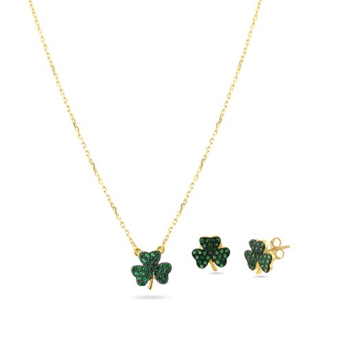 Sterling Silver Gold Plated CZ Clover Necklace