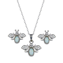 Load image into Gallery viewer, Sterling Silver Rhodium Plated Opal and Clear Bumblebee Earring and Pendant Set
