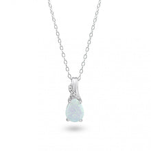 Load image into Gallery viewer, Sterling Silver Rhodium Plated Teardrop Opal And Clear CZ Earring And Pendant Set