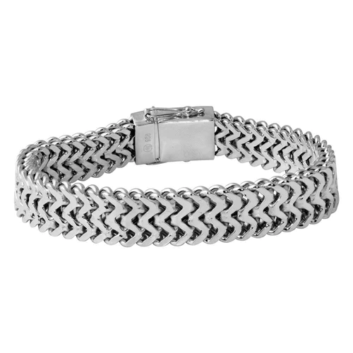 Sterling Silver Rhodium Plated Mens Zigzag Hip Hop Bracelet Length-8.5inches