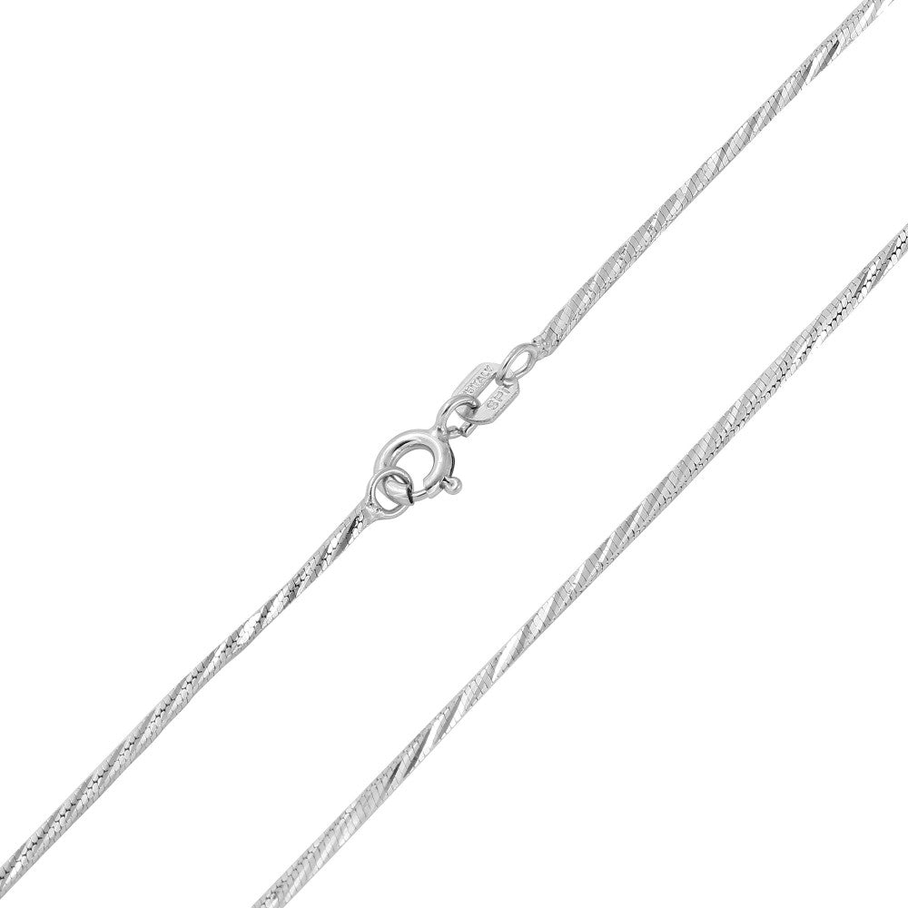 Sterling Silver Rhodium Plated 4 Sided Snake 1.4mm-025 DC Chain with Spring Clasp Closure