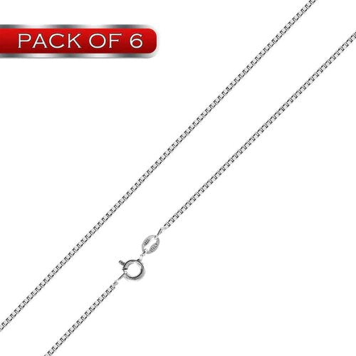 Pack of 6 Sterling Silver Rhodium Plated Box 0.7mm-012 Chain