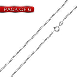 Pack of 6 Sterling Silver Rhodium Plated Box 0.8mm-015 Chain