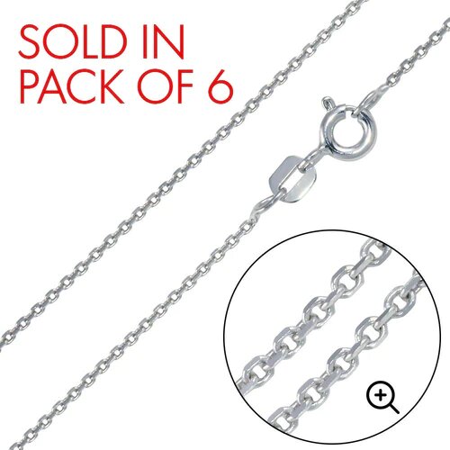 Pack of 6 Italian Sterling Silver Rhodium Plated Diamond Cut Rolo Chain 020- 0.9 mm with Spring Clasp Closure