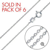 Pack of 6 Italian Sterling Silver Rhodium Plated Diamond Cut Rolo Chain 020- 0.9 mm with Spring Clasp Closure