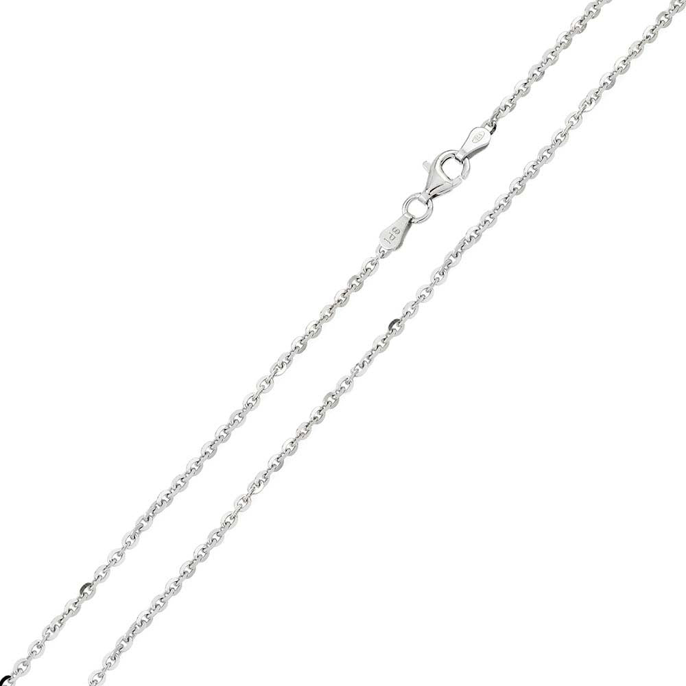 Italian Sterling Silver Rhodium Plated Diamond Cut Edge Rolo Chain 060-2 MM with Lobster Clasp Closure