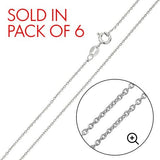 Pack of 6 Italian Sterling Silver Rhodium Plated Anchor Chain 025-1 MM with Spring Clasp Closure