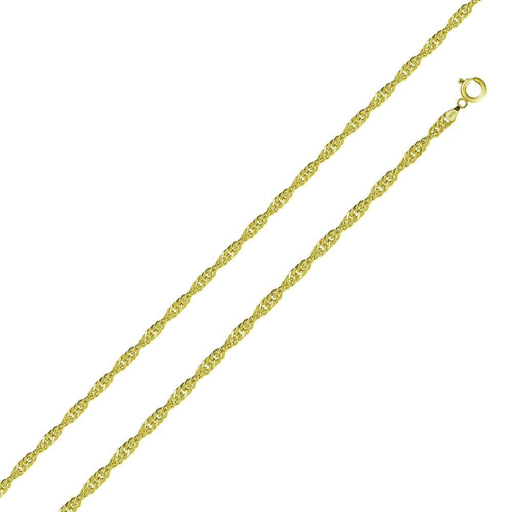 Italian Sterling Silver Gold Plated Singapore Chain 015- 1 MM with Spring Clasp Closure