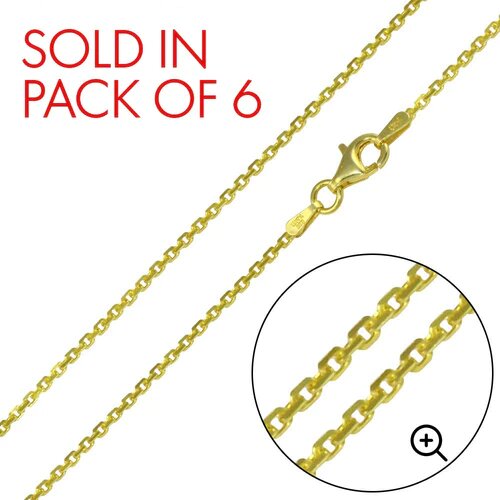Pack of 6 Italian Sterling Silver Gold Plated Diamond Cut Cable Rolo Chain 050-1.6 MM with Lobster Clasp Closure