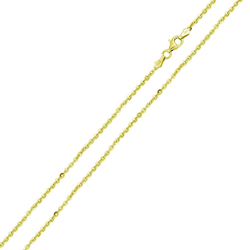 Italian Sterling Silver Gold Plated Edge Cut Rolo Chain 050-1.8 MM with Lobster Clasp Closure