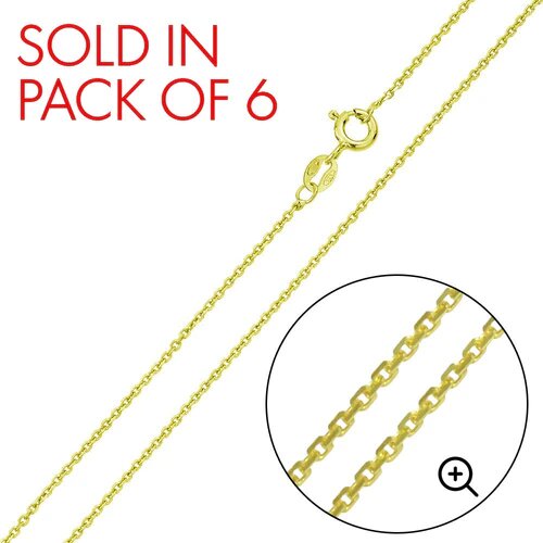 Pack of 6 Italian Solid Sterling Silver Yellow Gold Plated Anchor Chain 025 - 0.9MM Luxurious Nickel Free Necklace with Spring Ring Clasp Closure