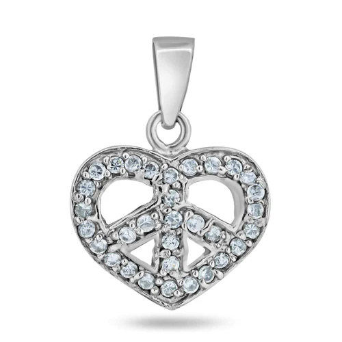 Sterling Silver Basic Heart Peace Sign CZ Charm Pendant