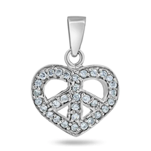Load image into Gallery viewer, Sterling Silver Basic Heart Peace Sign CZ Charm Pendant