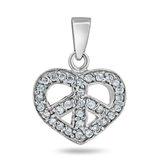 Sterling Silver Basic Heart Peace Sign CZ Charm Pendant