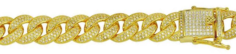 Sterling Silver Gold Plated CZ Encrusted 11.7mm Curb Bracelet