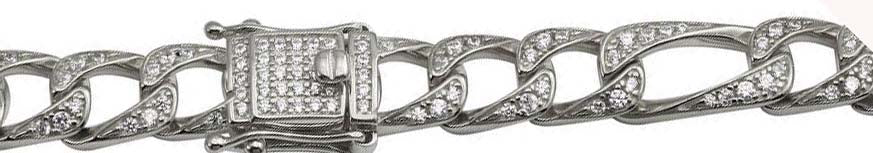 Sterling Silver Rhodium Plated CZ Encrusted Figaro Chains