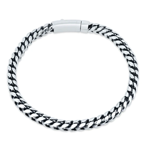 Sterling Silver Rhodium Plated Round 5.4mm Franco Bracelet With Bar Lock