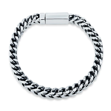 Load image into Gallery viewer, Sterling Silver Rhodium Plated 6.5mm Franco Bracelet With Bar Lock
