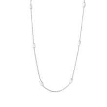 Load image into Gallery viewer, Sterling Silver Classy Rhodium Plated Italian Necklace with Multi Diamond Cut Oval BeadsAnd Closure: Lobster Clasp Closure Length: 36