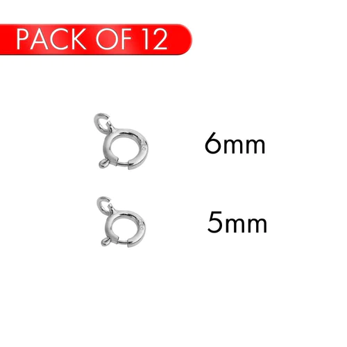 Sterling Silver Rhodium Plated Round Spring Clasp (Pack Of 12)