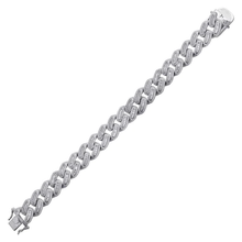 Load image into Gallery viewer, Sterling Silver Rhodium Plated Baguette CZ Round Curb Hip Hop Bracelet