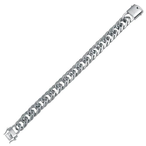 Sterling Silver Rhodium Plated Double Curb Link Hip Hop Bracelet Width-13.4mm