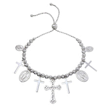Load image into Gallery viewer, Sterling Silver Rhodium Plated Cross and Medallion Charm . 925 Bracelet