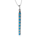 Sterling Silver Rhodium Plated Bead Chain with Dropped Turquoise Bead Necklace