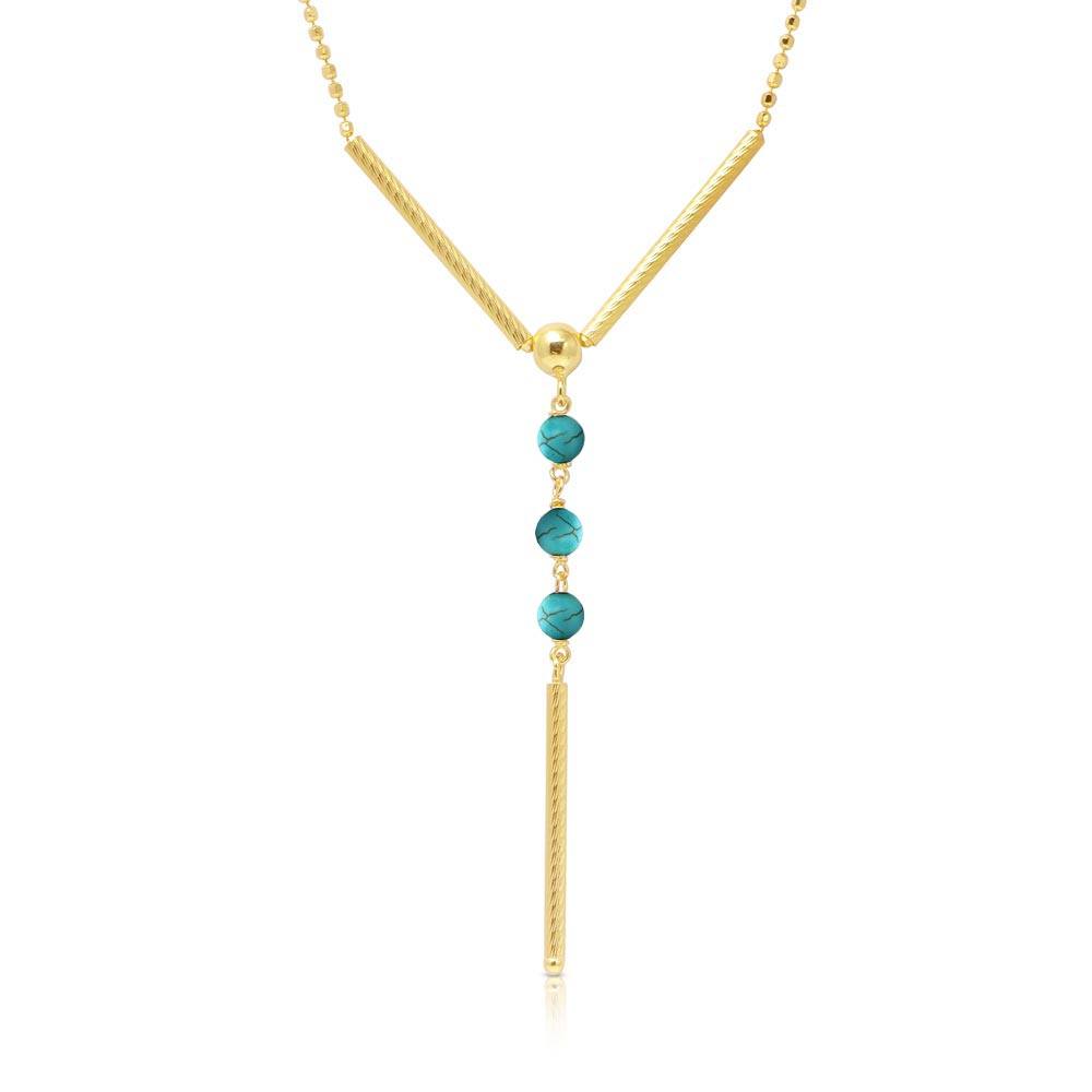 Sterling Silver Gold Plated DC Bead Chain with Dangling Turqouise Beads Necklace