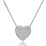 Sterling Silver Rhodium Plated Engravable Heart Shaped CZ Necklace