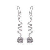 Sterling Silver  Rhodium Plated Dangling Twisted Wire Hanging Ball Chandelier Hook Earring With CZ Stones