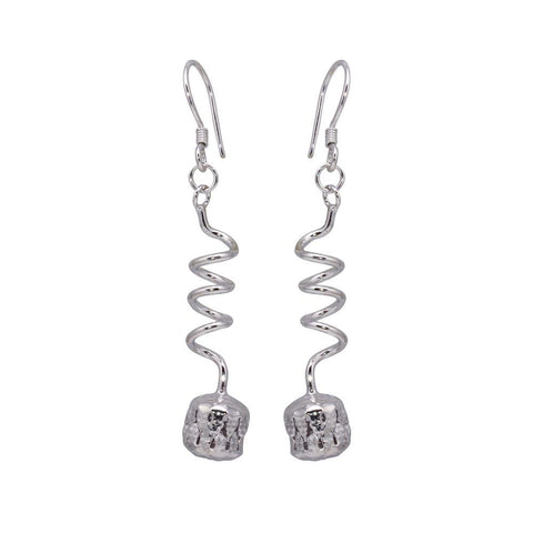 Sterling Silver  Rhodium Plated Dangling Twisted Wire Hanging Ball Chandelier Hook Earring With CZ Stones