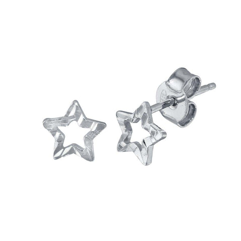Sterling Silver Rhodium Plated Open DC Star Earrings