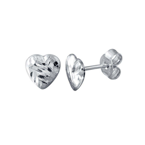 Sterling Silver Rhodium Plated DC Heart Stud Earrings