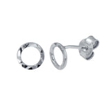 Sterling Silver Rhodium Plated DC Flat Open Circle Earrings