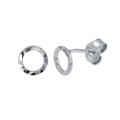 Sterling Silver Rhodium Plated DC Flat Open Circle Earrings