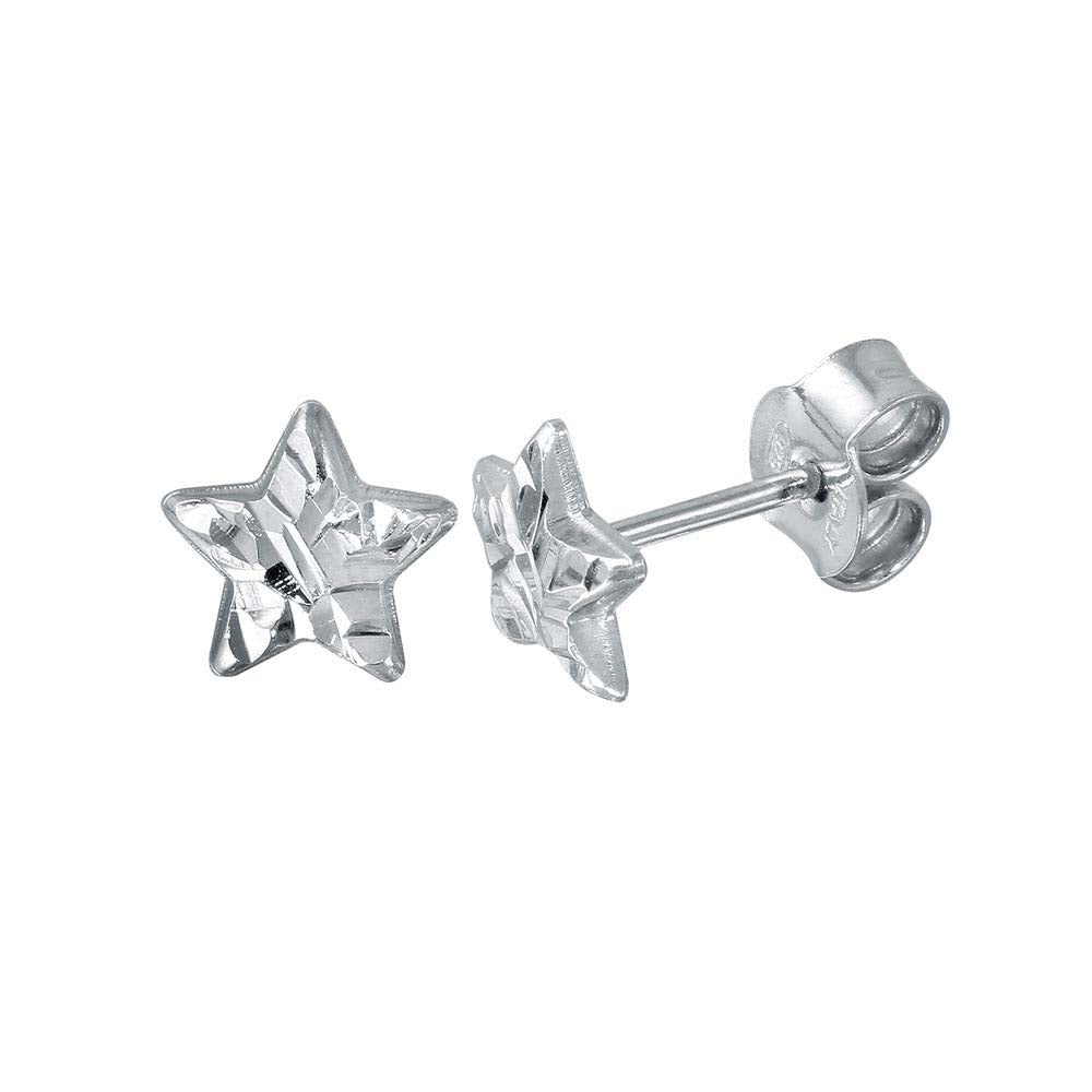 Sterling Silver Rhodium Plated DC Star Earrings