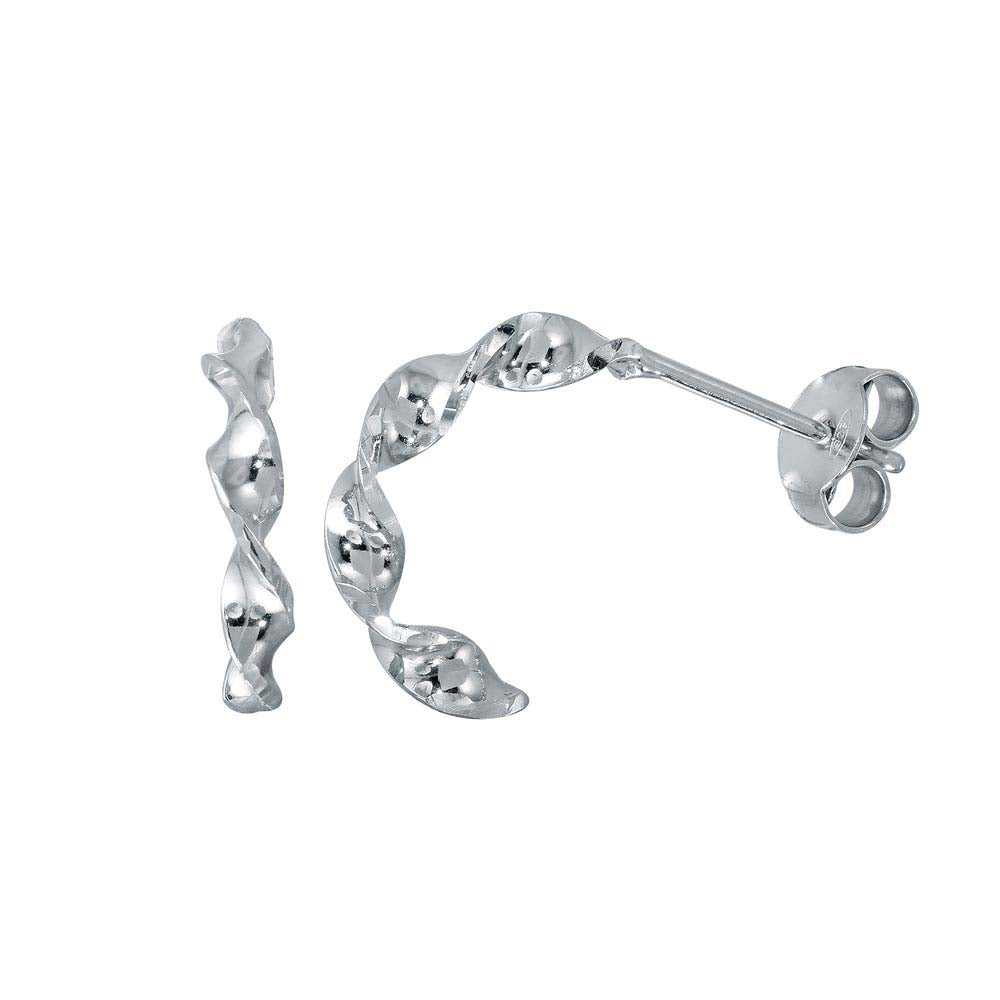 Sterling Silver Rhodium Plated Spiral Semi Hoop Earrings