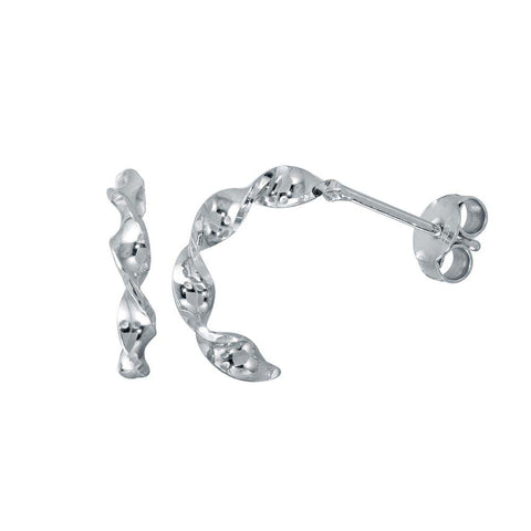 Sterling Silver Rhodium Plated Spiral Semi Hoop Earrings