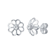 Load image into Gallery viewer, Sterling Silver Rhodium Plated Open DC Flower Earrings