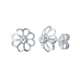 Sterling Silver Rhodium Plated Open DC Flower Earrings