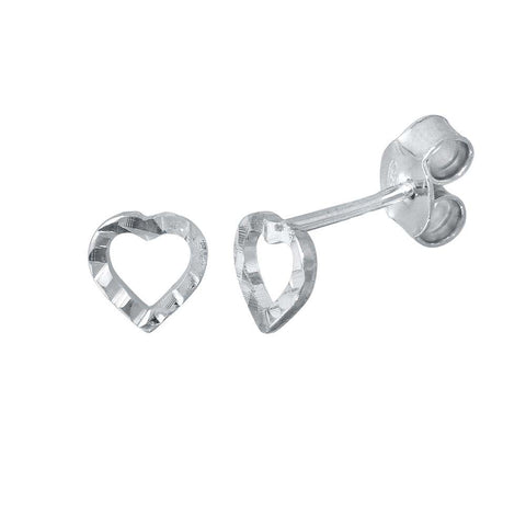Sterling Silver Rhodium Plated Open DC Heart Earrings