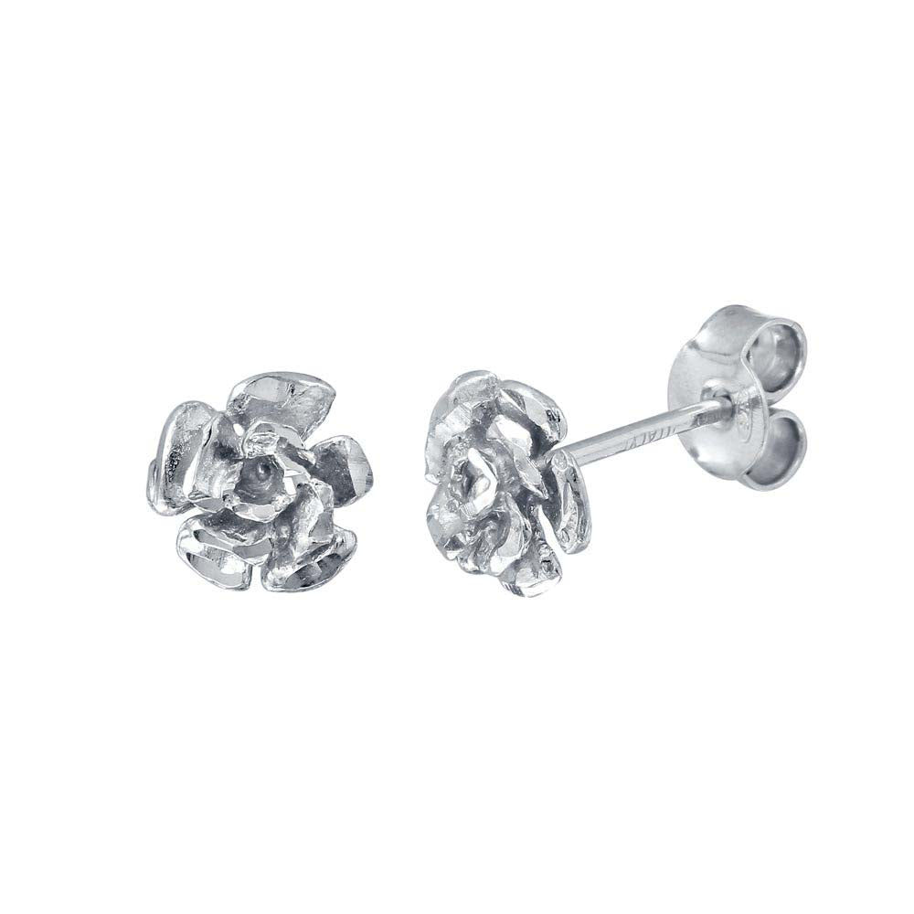 Sterling Silver Rhodium Plated Flower Earrings