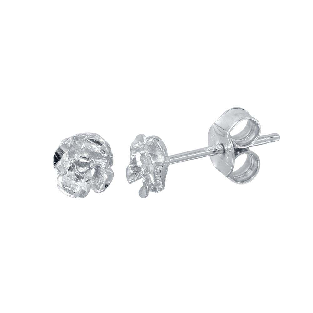 Sterling Silver Rhodium Plated Flower Stud Earrings