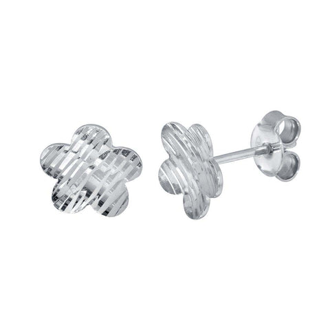 Sterling Silver Rhodium Plated DC Flower Stud Earrings