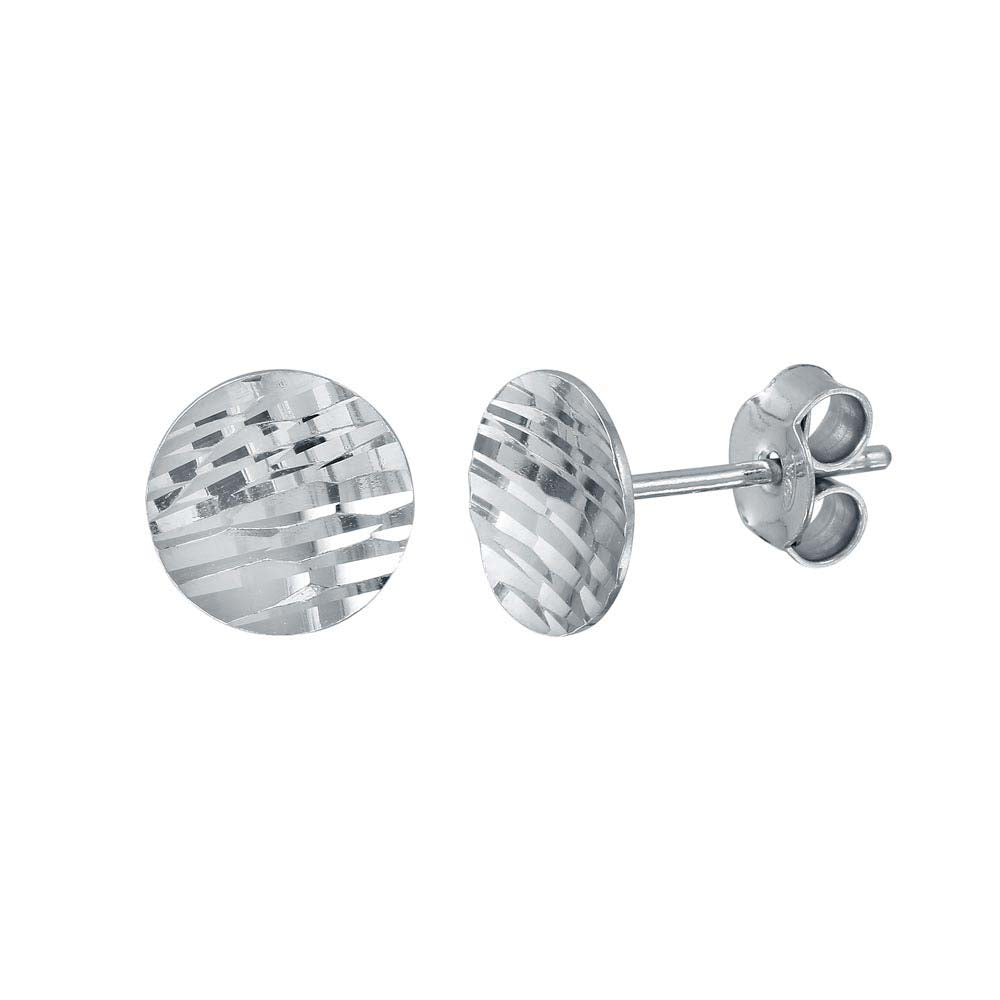 Sterling Silver Rhodium Plated DC Curved Disc Stud Earrings