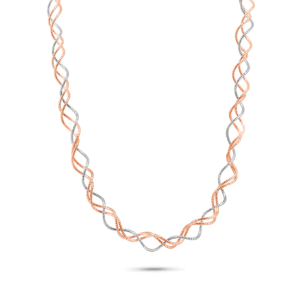 Sterling Silver Two Toned Rose Gold and Rhodium Plated Triple Twisted Italian Necklace