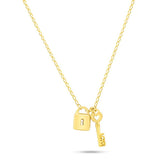 Sterling Silver Gold Plated Love Key And Heart Lock Necklace