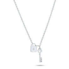 Load image into Gallery viewer, Sterling Silver Rhodium Plated Love Key And Heart Lock Necklace