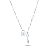 Sterling Silver Rhodium Plated Love Key And Heart Lock Necklace